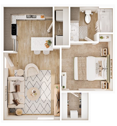 Floor plan for 1 bed, 1 bath, 573 sqft